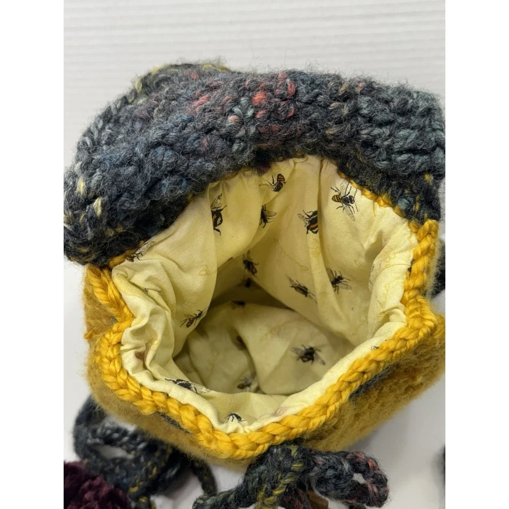 UNIQUE‎ Crochet Backpack W/hair Ties 70s Festival Hippie Blue-Yellow Boho Bag